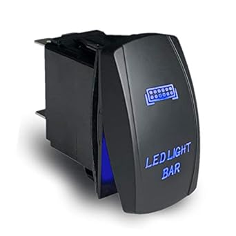 MGI SpeedWare LED Rocker Switch ON-Off, 20A 12vDC, 5-Pin with Jumper Wires, Laser Etched LED Light Bar (Blue)
