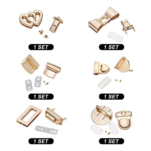 PandaHall 6pcs Alloy Twist Turn Lock Bag Clasp Bowknot Heart Square Rectangle Purse Push Lock Handbag Turn Lock Buckle Fasteners for Handbag Shoulder Bag Purse Accessories - Image 2