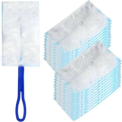 Duster Refills 20 Pcs Microfiber Duster Refills Heavy Duty Static Dust Removal Brush with 1 Handles for Blinds Fans Furniture Multi-Surface Dusting