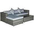 Outsunny 5-Piece Patio Furniture Set with Cushions, Outdoor PE Rattan Wicker Sofa Set, Sectional Furniture with Pillows, Glass Coffee Table for Garden, Backyard, Mixed Gray