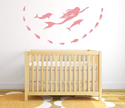 Vinilos de pared peces y sirena rosa para decoración miniatura 5