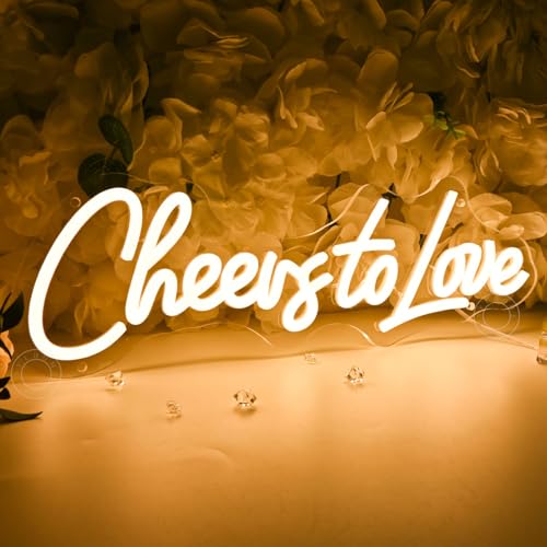 Image of SYLHOME Cheers To Love Led Neon Light Sign Wedding Bridal Shower Wall Sign Decor Bedroom Valentine Day Birthday Party Banner USB 15.75 inch X 5.19 inch