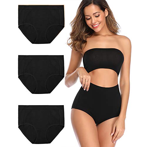 Image of Women's High Waist Cotton Underwear Soft Brief Panties Decorated with Lace Regular and Plus Size