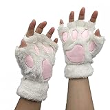 Halbhandschuhe Fingerlos Handschuhe Damen Mädchen Plüsch Halb Handschuhe dicken warmen Fingerhandschue Cartoon Tier Bär Katze Krallen