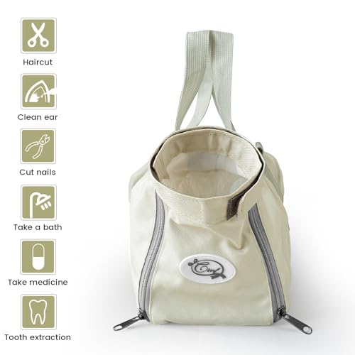 Image of Cinf Cat Nail Clipping Cleaning Grooming Restraint Bag （Free Muzzle） No Scratching Biting for Bathing Nail Trimming Injecting Examining((Beige Gray,M)