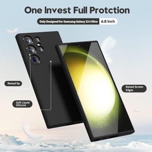Image of DIZORO Microfiber Candy Case Compatible for Samsung S24 Ultra Smooth Touch Cushion Liquid Soft Silicone Gel Rubber Phone Cases Non-Slip Full Body Protective Shockproof Back Cover, Dark Black.