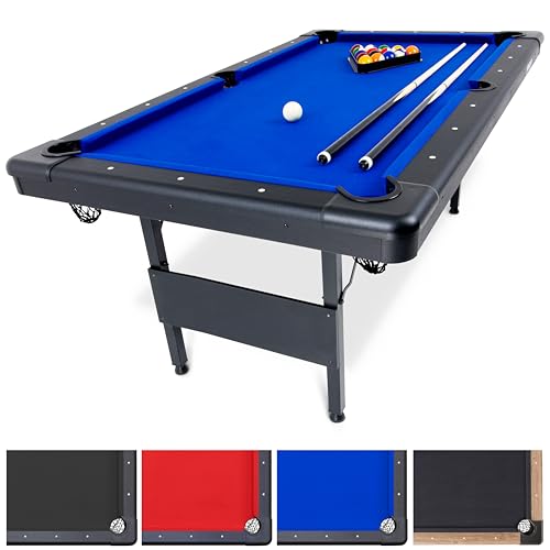 GoSports 6 ft or 7 ft Billiards Table - Portable Pool Table - Includes Full Set of Balls, 2 Cue Sticks, Chalk, and Felt Brush; Choose Your Size and Color