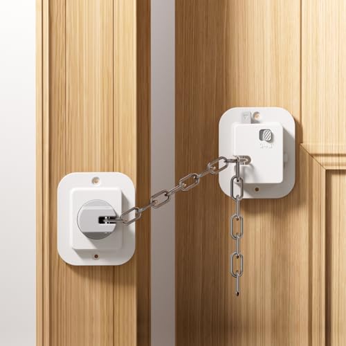 Image of Kids Safety Door Lock 9 inch Adjustable Latch Child Proof No Drill 2 Pack | Extra safety lock, flexible swivel design, adhesive or screw install, works for doors window
