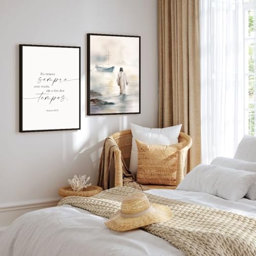 Quadro Decorativo Jesus Cristo Barco frase biblica religioso sala quarto Com Moldura