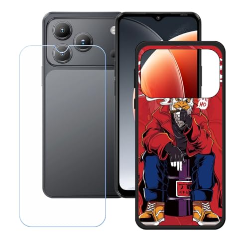 LCEHTOGYE �K�p Blackview Wave 7C +�����K���X�X�N���[���v���e�N�^�[�p�P�[�X�A�K�p Blackview Wave 7C (6,56")�ƌ݊����̂���u���b�N�\�t�gTPU�V���R���Q���P�[�X�ی�J�o�[ WZ14