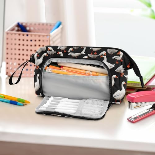 Image of White Duck Large Capacity Pencil Case Pen Bag Pencil Pouch, Kids Printed Pencil Case with Handle Canvas Zipper Pen Pouch for School Office College Ideal Start Graduation Gifts