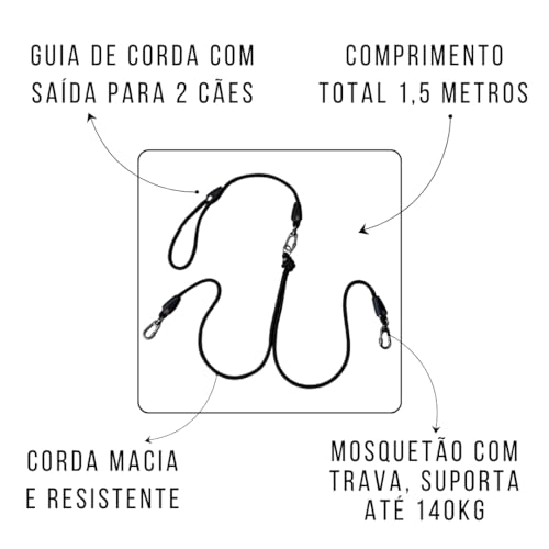 Guia Dupla De Corda Resistente Para Passeio Dois Cachorros (Azul Tifany)