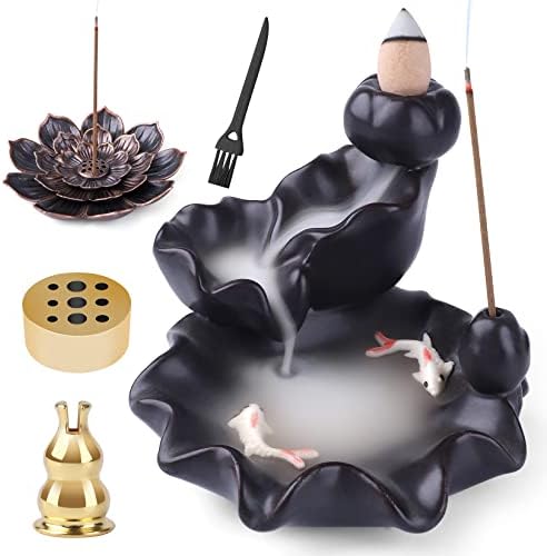 Incense Waterfall Burner, 4 pcs a grou backflow Incense Burner+Brass Lotus Incense Burner + Copper Incense Burner Holder + Cone Holder Gourd Incense Burner Imitation Like Incense Holder for Sticks