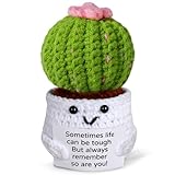 FunFanso Crochet Cactus Pots with Card, Positive Handmade Knitted Cactus Plant Decor, Mini Emotional Support Succulent Gifts for Adults, Kids, Friends, Birthday, Christmas, Graduation Gift Ideas