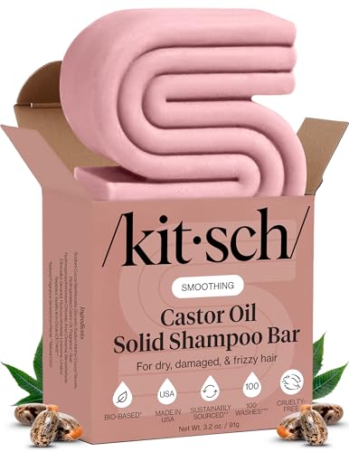 Kitsch Castor Oil Shampoo Bar Soap - Hydrating & Moisturizing Hair Care - Organic Castor Oil Solid Shampoo for Hair Growth & Scalp Nourishment - Silicone & Paraben-Free, Vegan - 3.2oz