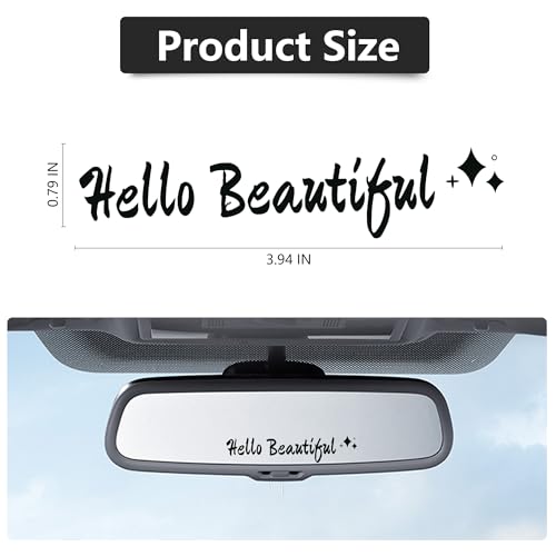 Image of 3pcs Hello Beautiful Mirror Decal Durable Bumper Rear View Mirror Sticker | Waterproof Vinyl Car Stickers, Car Decals For Women Funny Window Bumper Stickers Cars Decor