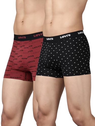 Levi's Men Pack of 2 Printed Cotton Shorter Length Stretch Elastic Waistband Trunk