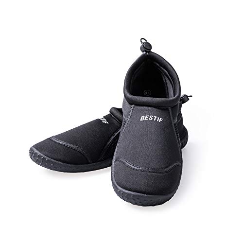 Foto von BESTIF Badeschuhe Herren Damen | Schwimmschuhe Neopren Wasserschuhe Kordelzug | Leicht und Bequem | Gr. 36-45 (Schwarz, 43)
