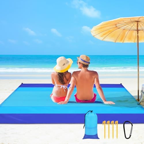 Ainiv Coperta Picnic Impermeabile, Tappeto da Spiaggia Anti Sabbia, 210 * 200cm Grande Tappetino da Spiaggia Pieghevole, Stuoia Campeggio con 4 Picchetti Fixed per Picnic, Spiaggia, Campeggio