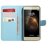 HualuBro Huawei Y5 II/Huawei Y6 II Compact Hülle, Premium PU Leder Leather Wallet HandyHülle Tasche Schutzhülle Flip Hülle Cover für Huawei Y5 2 / Huawei Y6 II Compact (Blau)