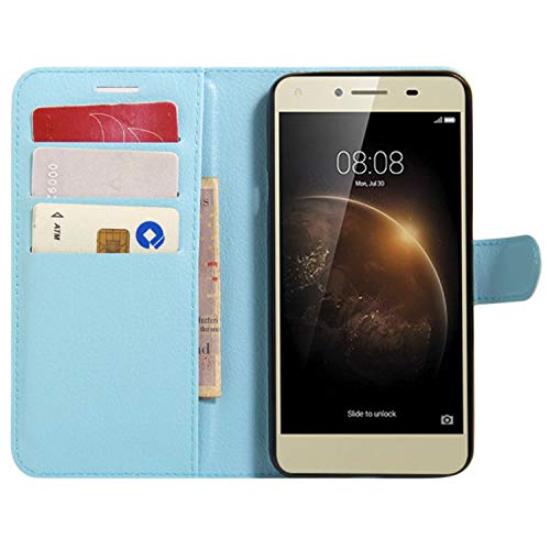 HualuBro Huawei Y5 II/Huawei Y6 II Compact Hülle, Premium PU Leder Leather Wallet HandyHülle Tasche Schutzhülle Flip Hülle Cover für Huawei Y5 2 / Huawei Y6 II Compact (Blau)