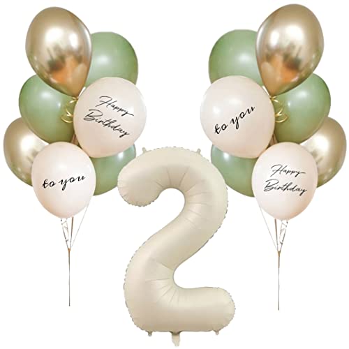 【選べる数字】オリーブ 大きな ナンバー バルーン 風船 誕生日 男の子 ナチュラル くすみカラー ニュアンスカラー 飾り付け バースデー BIG ゴールド シンプル 筆記体 おしゃれ (オリーブ, 数字『2』)