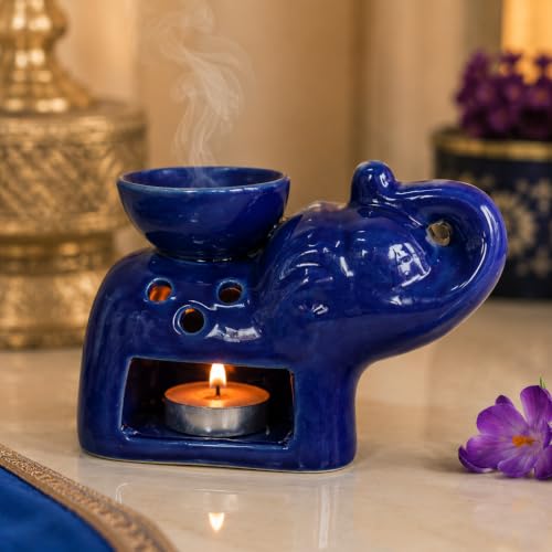 Pure Source India Blue Elephant Ceramic Oil Burner with Tealight ...