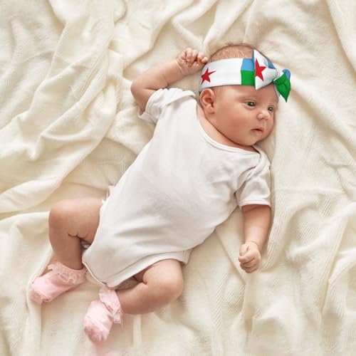 Flag of Djibouti Baby Bow Headband. Comfortable baby headband, suitable for daily wear and photo props.4