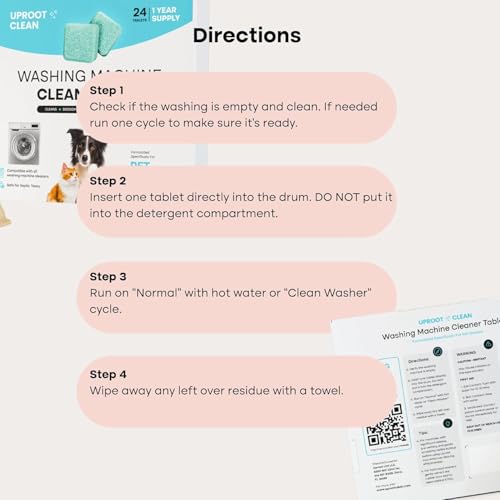 uproot clean washing machine cleaner tablets - 24 pack for a 12 month supply formulated for pet owners compatible with he top amp front load easily removes residue grime and odors septic safe