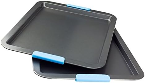 Bakeware Set -Premium Nonstick Baking Pans -Set of 5- ligh Blue Silicone Handles includes a Pie Pan, a Square Cake Pan, Baking Pan, a Bread Pan, Cupcake Pan. (Set of 2)