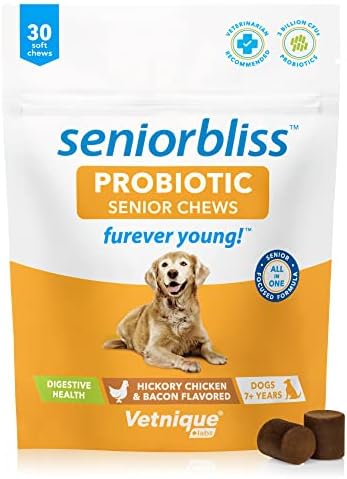 Vetnique Labs Seniorbliss Aging Dog (7+) Senior Dog Vitamins and Supplements, Supports Heart, Allergy, Arthritis, Skin and Coat – furever Young (Probiotic Chew, 30ct) Vetnique Labs Seniorbliss Aging Dog (7+) Senior Dog Vitamins and Supplements, Supports Heart, Allergy, Arthritis, Skin and Coat – furever Young (Probiotic Chew, 30ct)