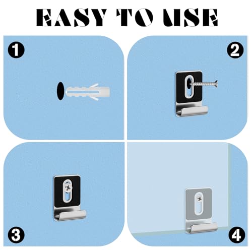Image of 8 Pcs Mirror Clips Frameless Mirror Mounting Kit 1 /4 Inch Mirrors Hangers Hardware with Screws Rubber Pads, Metal Heavy Duty Silver Mirrors Hooks Mounting for Billboards