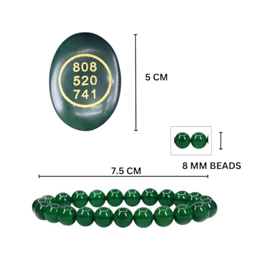 Image of Natural Green Jade Bracelet with Zibu Symbol Coin for Men & Women | 8mm Gemstone Crystal Beads for Wealth Luck Prosperity Positive Energy & Good Fortune | Stretchable Unisex Healing Bracelet Stylish Jewellery Pack of 1