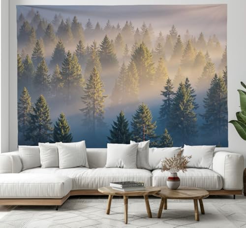 Tapisserie forêt de pins DACRWEKZ 180x230cm grand format panoramique jaune-vert pour chambre