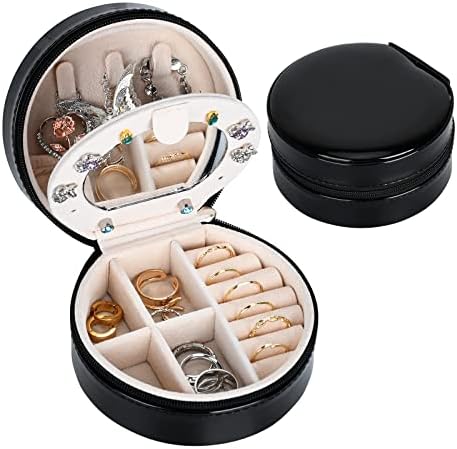 Jewelry Box Organiser, Leather Jewellery Organiser with Mirror, Travel Portable Small Jewellery Case, Rings Earrings Necklace Bracelets Jewelry Gift Box Girls Women