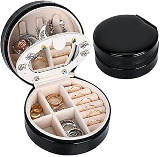 Jewelry Box Organiser, Leather Jewellery Organiser with Mirror, Travel Portable Small Jewellery Case, Rings Earrings Necklace Bracelets Jewelry Gift Box Girls Women