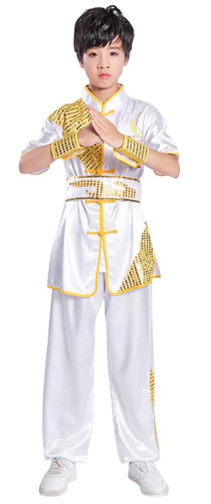 Boys Girls Kung Fu Master Tai Chi Dragon Chinese Uniform Top Shirt Pants Set Outfit
