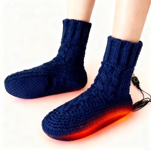Beheizte Socken USB Wiederaufladbare Beheizte Socken 14H Fußwärmer Elektrisch Wiederaufladbare Beheizte socken Heizdraht Heizsocken für Ganze Fußsohle für Männer und Frauen (Marineblau)
