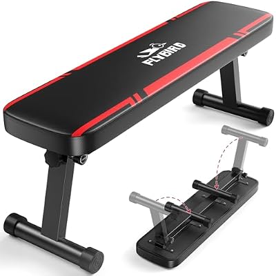 FLYBIRD Foldable Flat Weight Bench for Home Gym, 600/1000 lbs Capacity with Dual Locking for Strength Training, Easy Setup & Storage for Small Apartments, Lifting, Hip Thrust, Dumbbell Workout