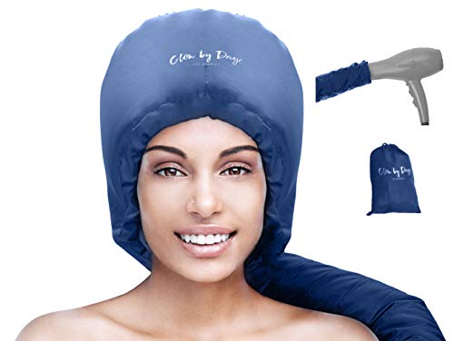 Bonnet Hood Hair Dryer Attachment- Soft, Adjustable Extra Large Hooded Bonnet for Hand Held Hair Dryer with Stretchable Grip and Extended Hose Length (Navy)