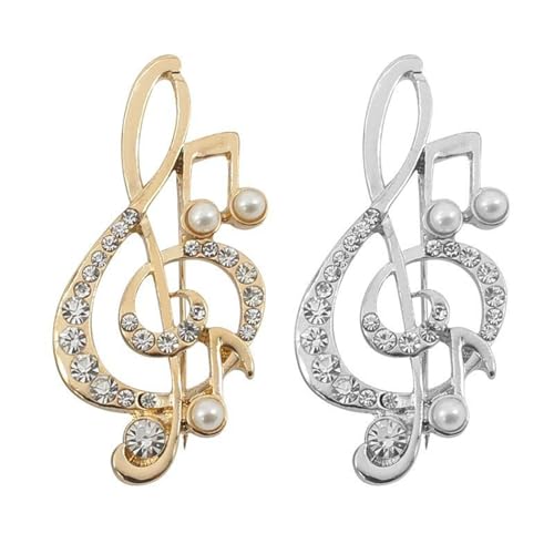 Image of 2PCS Music Note Brooch Pin for Women Dainty Elegant Rhinestone Pearl Note Treble Clef Brooch Musician Party Dance Banquet Clothes Accessorie Jewelry