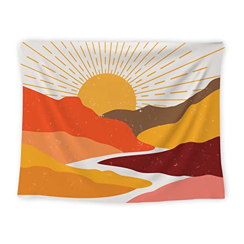 Sun Tapestry Vintage Tapestry Mountain Wall Hanging Landscape Sunset Tapestries Mid Century Abstract Tapestry Modern Mountain Tapestry For Bedroom Living Room Decor… #TOP6