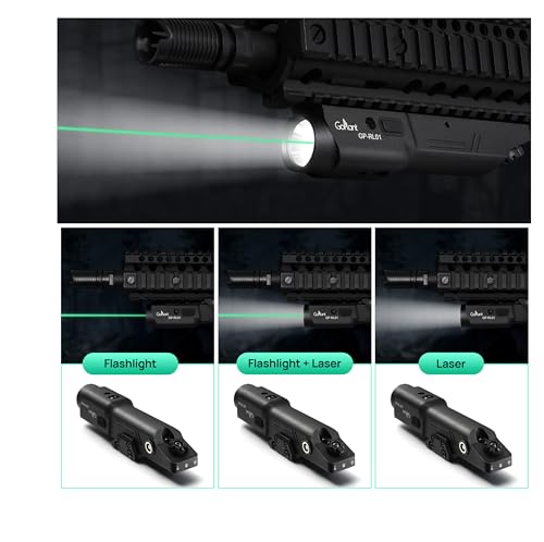 2000 Lumen Rifle Laser Light Combo, Picatinny Rail MLOK Mounted LED Tactical Flashlight, Aluminum Alloy Weapon AR15 Light and Green Laser, Rifle Tactical Flashlight with Momentary Strobe Function