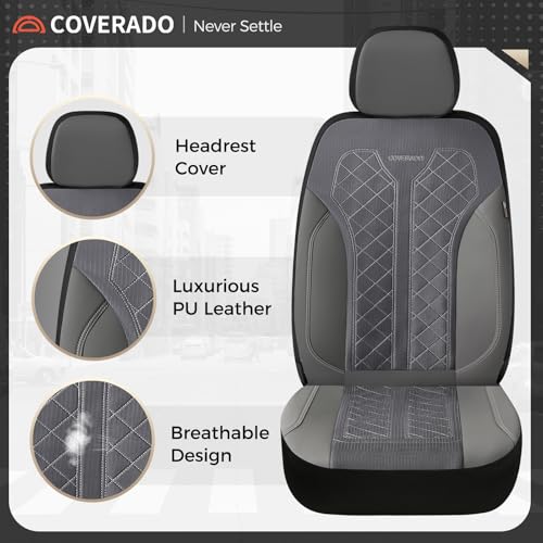 Image of Coverado Car Seat Covers 2-Pack, Luxury Front Seat Covers, Automotive Car Seat Protectors, Gray Driver Seat Covers Universal Fit for SUVs, Trucks, Sedans