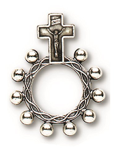 Crucifixion Rosary Ring Silver Oxidized Double Sided Single Ring