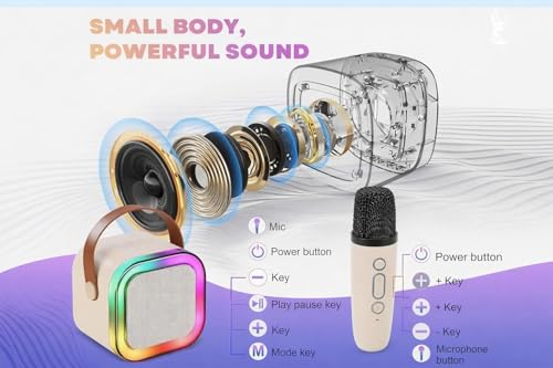 Image of CscyyAmz Rechargeable Karaoke Mic with Speaker for Singing | Wireless Mini Portable Bluetooth Speaker with Microphone & LED Lights | Birthday Gift for Kids Musical Toys for Boys, Girls and Adults
