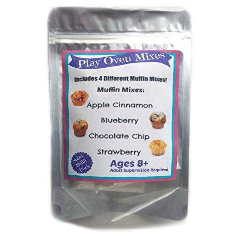 Children's Easy to Bake Oven Mixes Play Toy Real 4 Muffin Super Pack Refill Kit Apple Cinnamon Blueberry Chocolate Chip Strawberry Ultimate Set Cooking Baking Supplies Net Wt 4.0 oz Cover