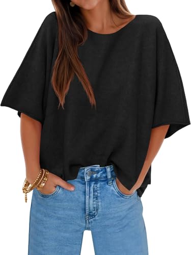 Image of Cicy Bell Womens Half Sleeve Sweaters Oversized Boat Neck Knitted Pullover Sweater Trendy Casual Loose Fit Fall Tops