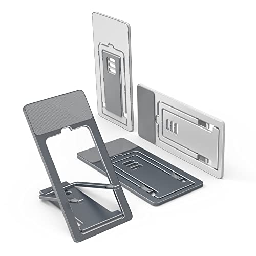 Ultra-Thin Cell Phone Stand Tablet Holder, Foldable Portable Pocket-Size Aluminum Smart Phone Kickstand, Adjustable Mobile Cradle Dock Cradle For Desk(Silver) #TOP6