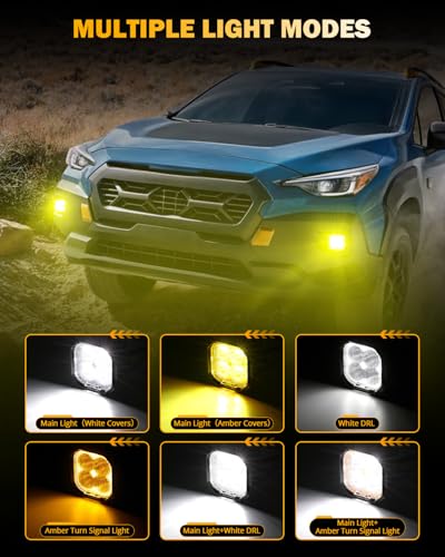 Image of Auxbeam Color Play Series SAE Fog Lights, 3 Inch LED Fog Lights with White DRL & Turn Signal for Ford Honda Nissan Subaru Acura Lexus Toyota, No Brackets Included, Pair